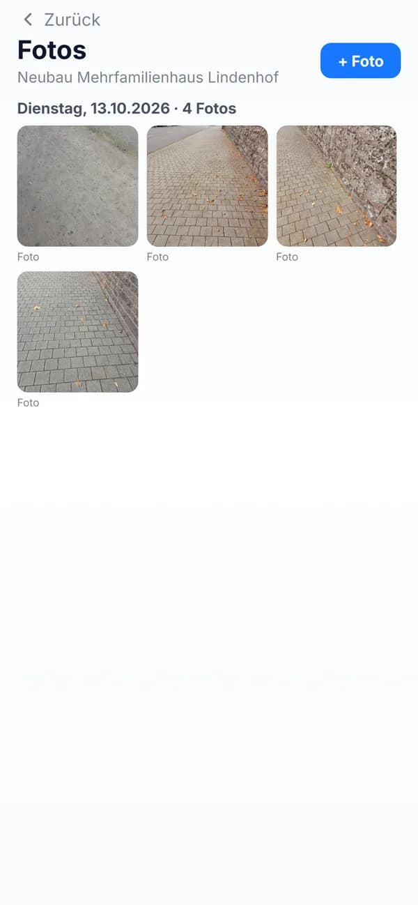 App: Fotos einer Baustelle nach Tagen